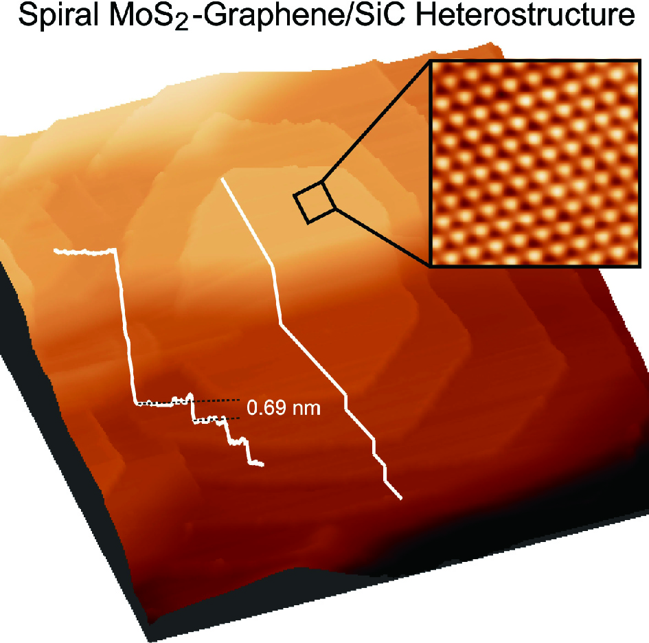 Fabrication and STM Characterization of Spiral MoS2-Graphene